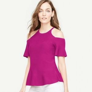 76% Viscose Net Ann Taylor Cold Shoulder Dark Pink Women's Top Blouse Size Small